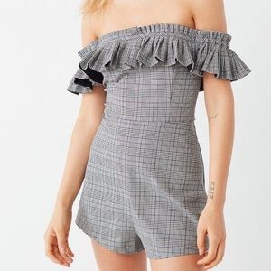 Urban Outfitters plaid off the shoulder romper